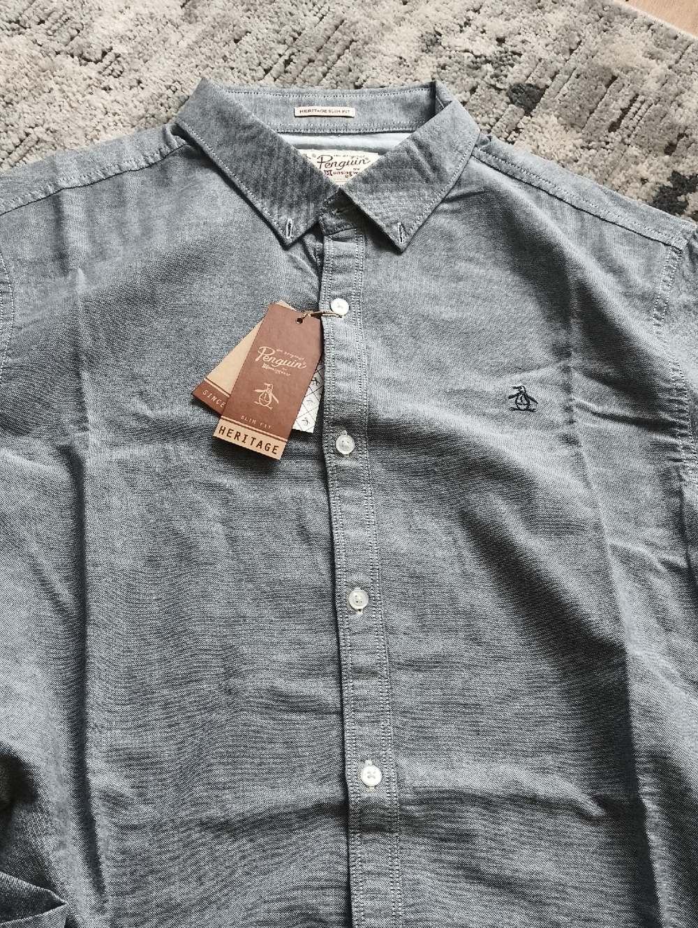 Original Penguin Men's Button-Down Shirt - Heather Gray Blue